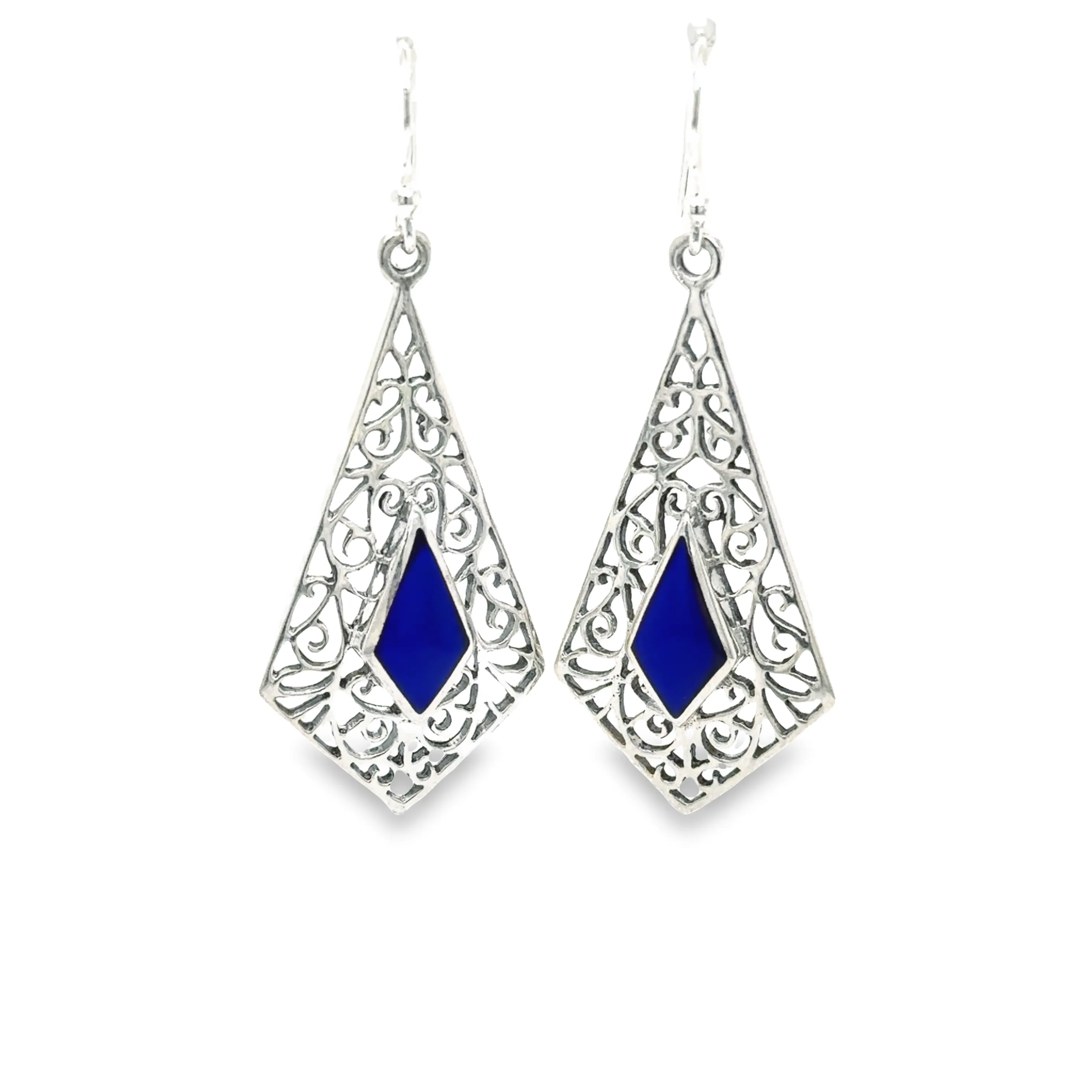 Elongated Diamond Teardrop Earrings with Inlaid Stones