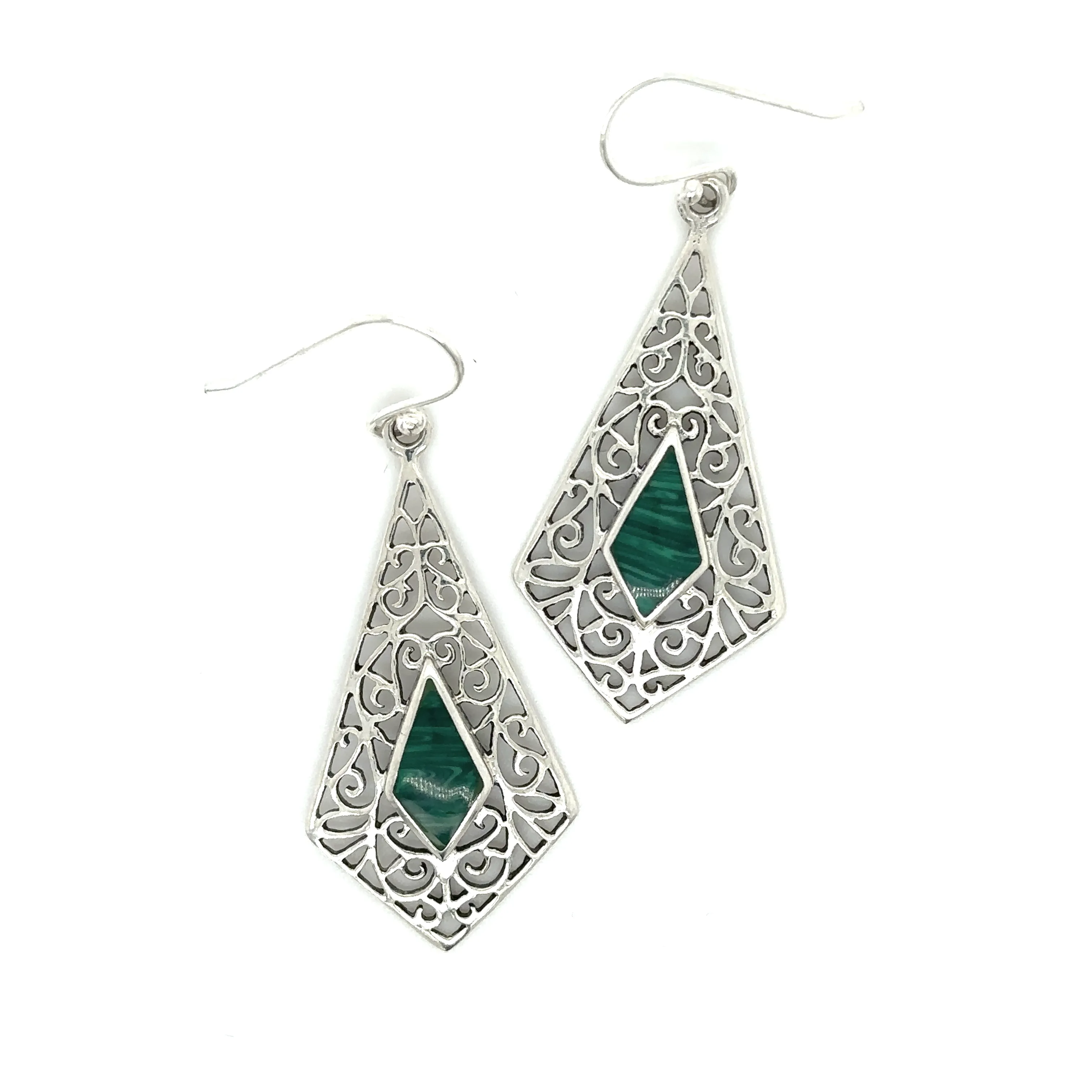 Elongated Diamond Teardrop Earrings with Inlaid Stones