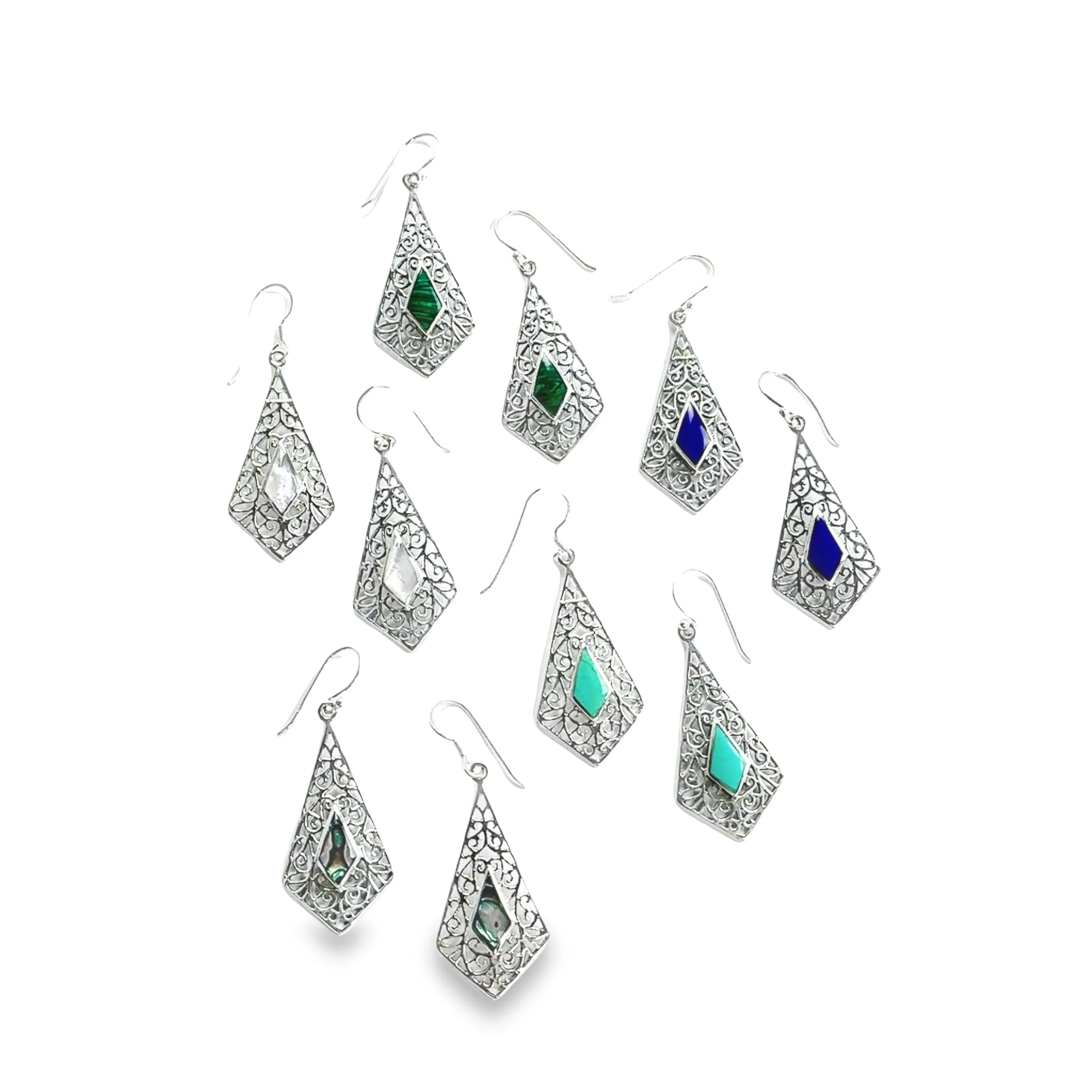 Elongated Diamond Teardrop Earrings with Inlaid Stones