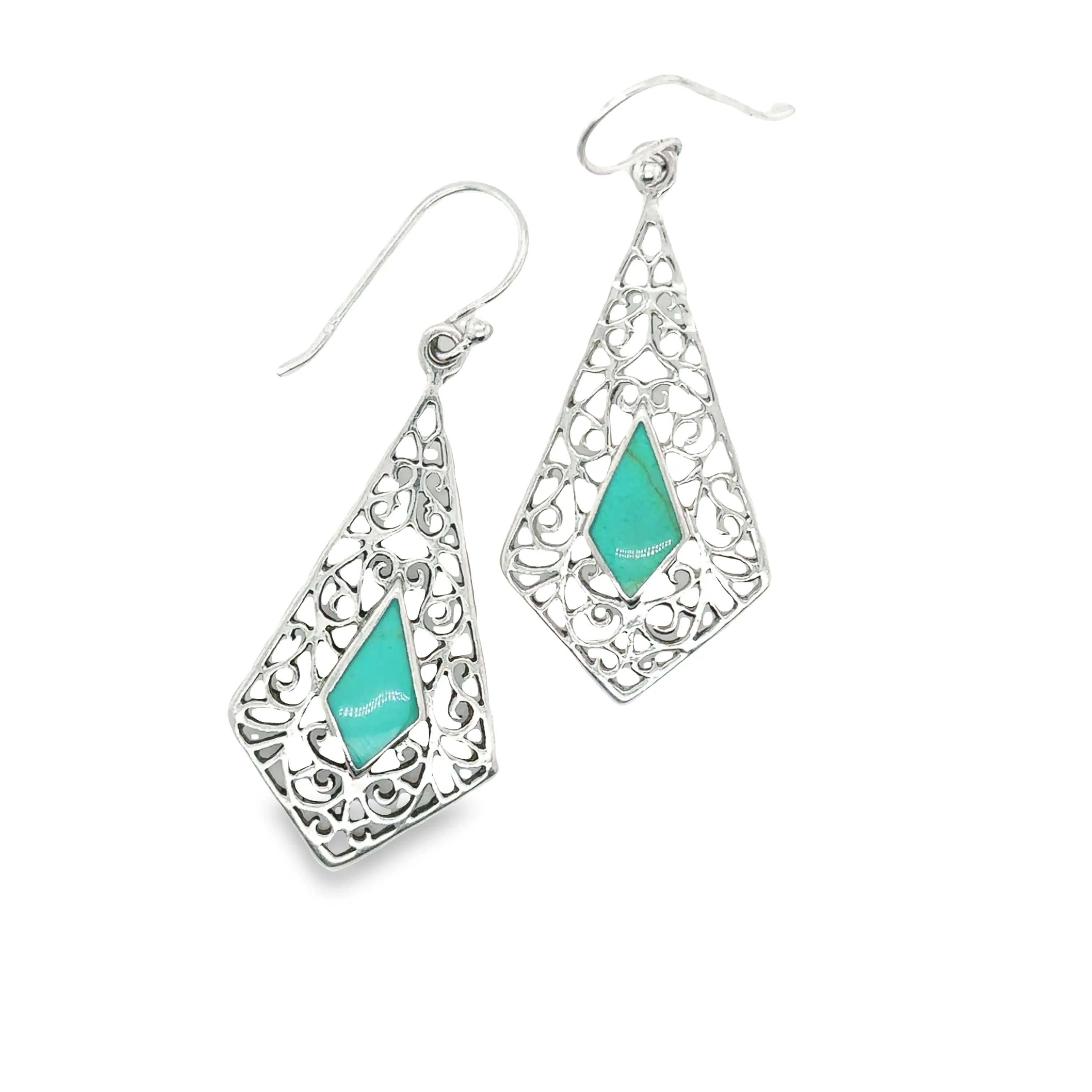 Elongated Diamond Teardrop Earrings with Inlaid Stones
