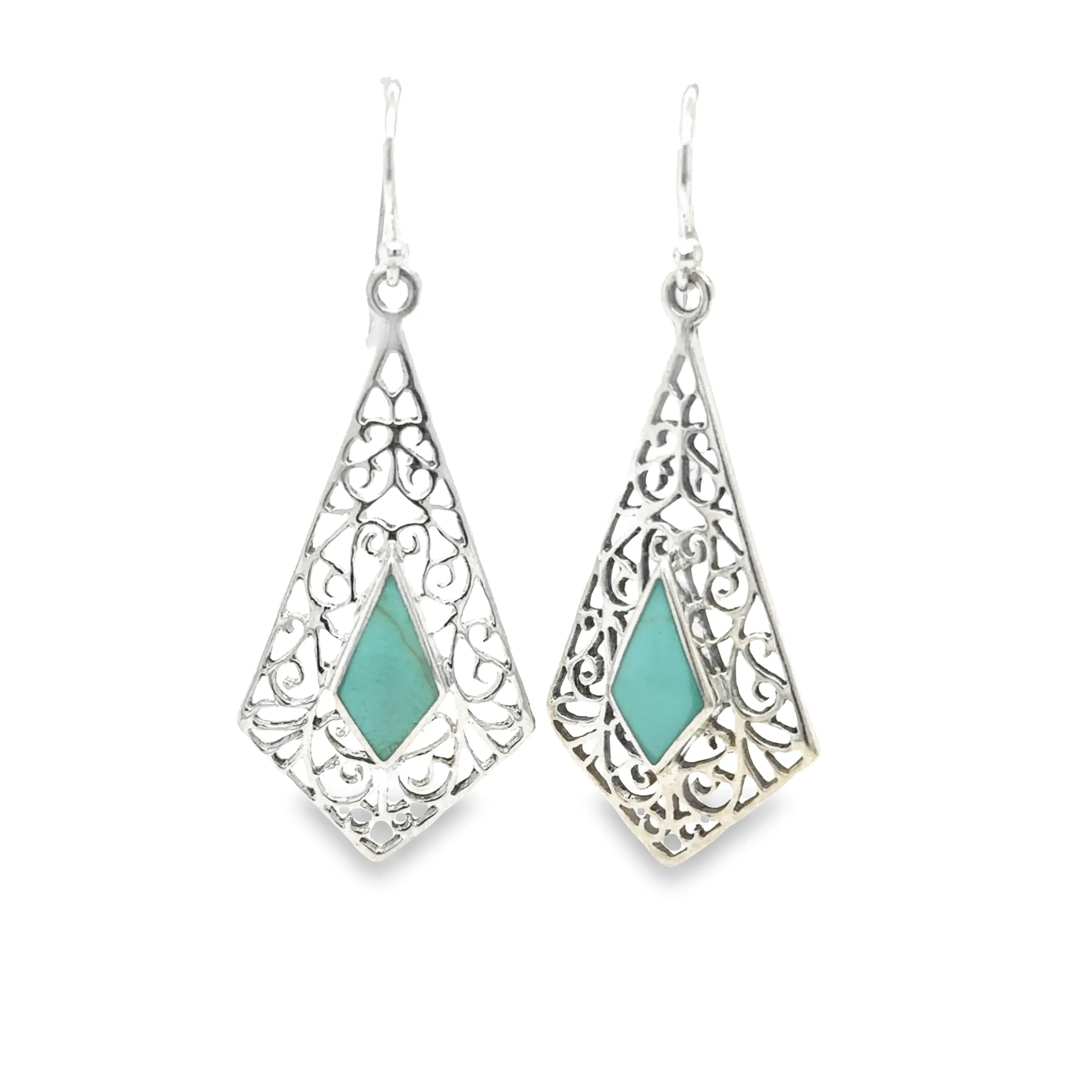 Elongated Diamond Teardrop Earrings with Inlaid Stones