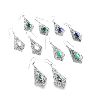 Elongated Diamond Teardrop Earrings with Inlaid Stones