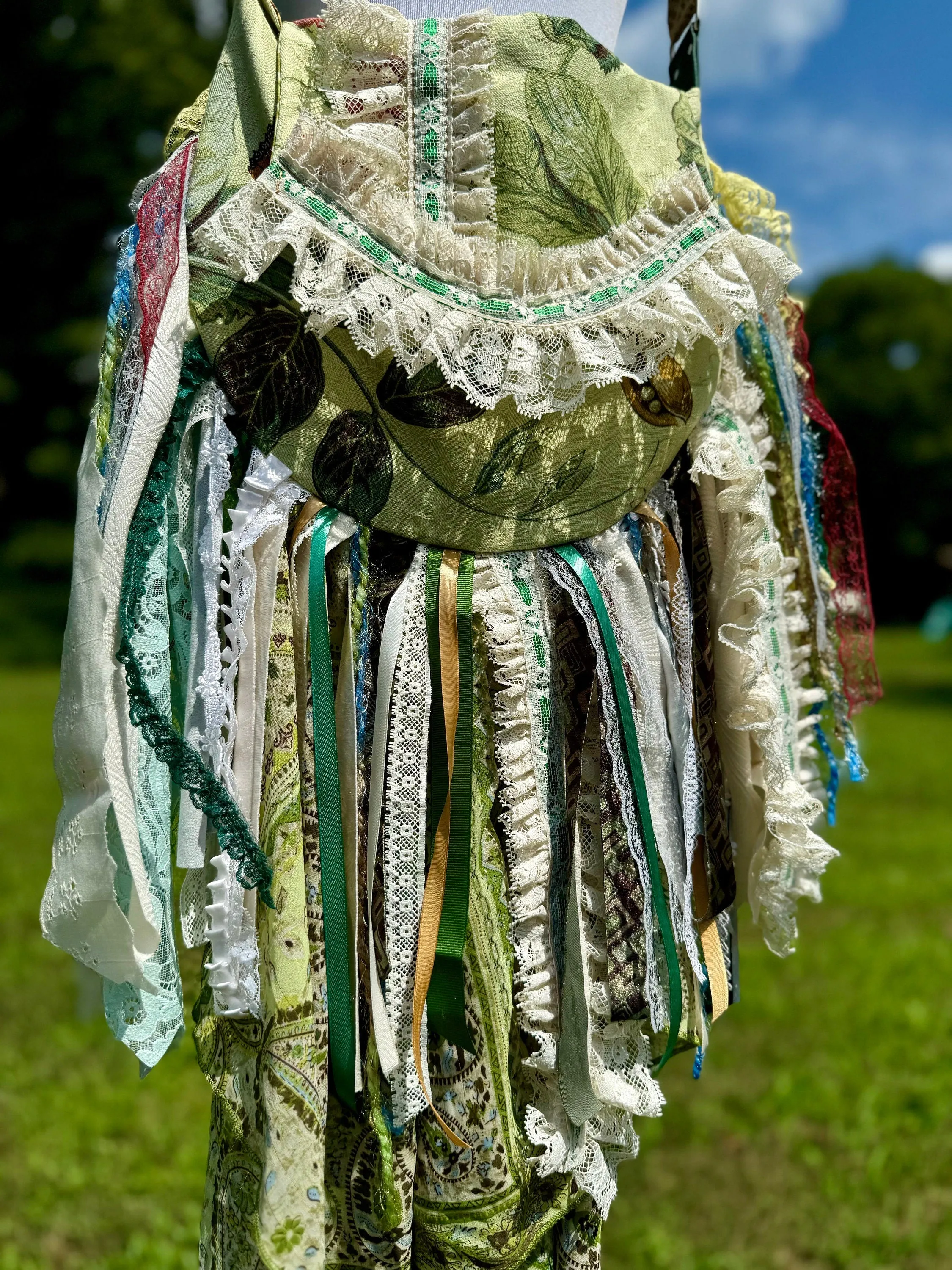 Embellished Earthy Green Lace Fringe Purse - Boho Handbag, Hippie Style with a Chic Twist