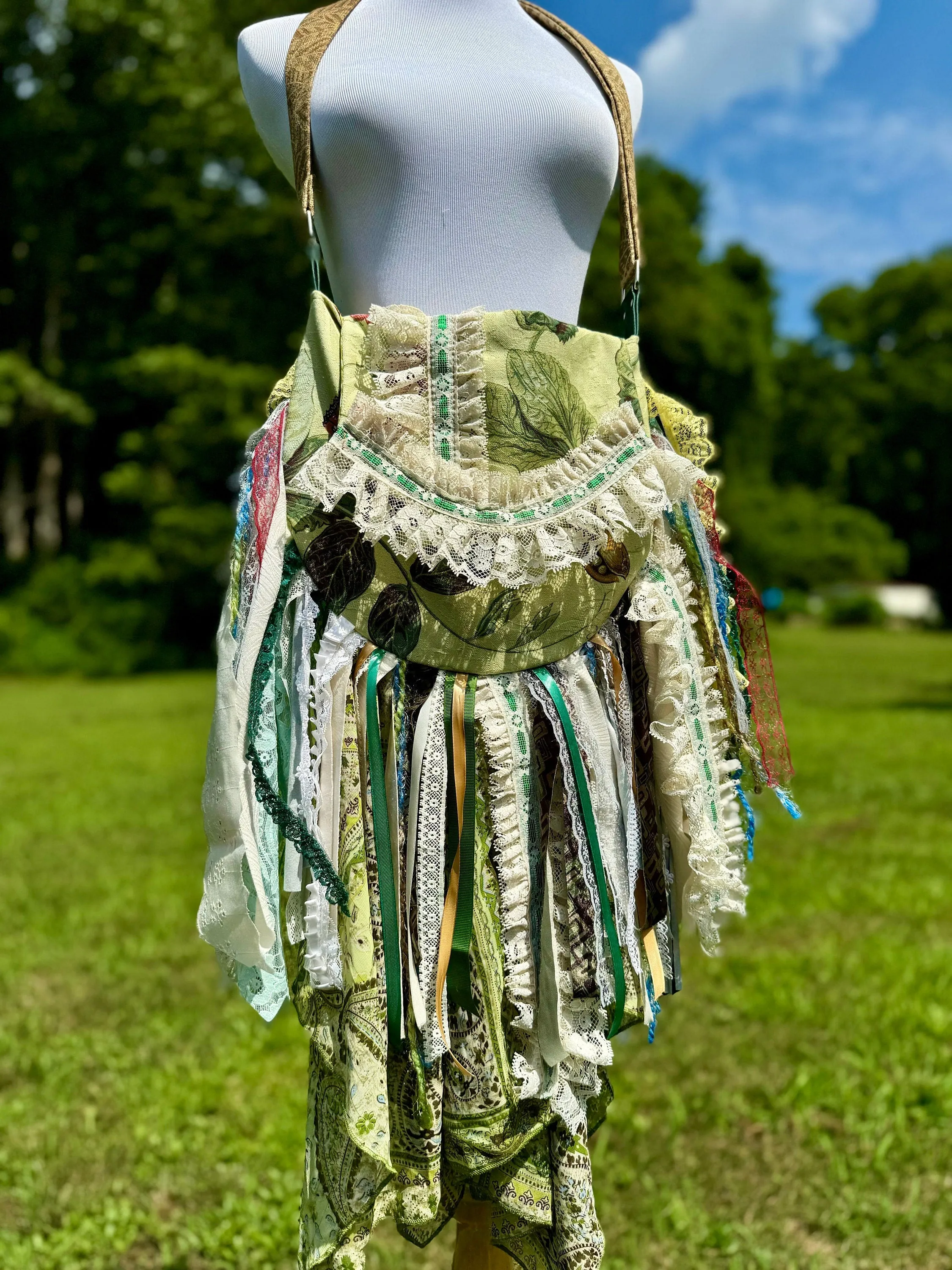 Embellished Earthy Green Lace Fringe Purse - Boho Handbag, Hippie Style with a Chic Twist