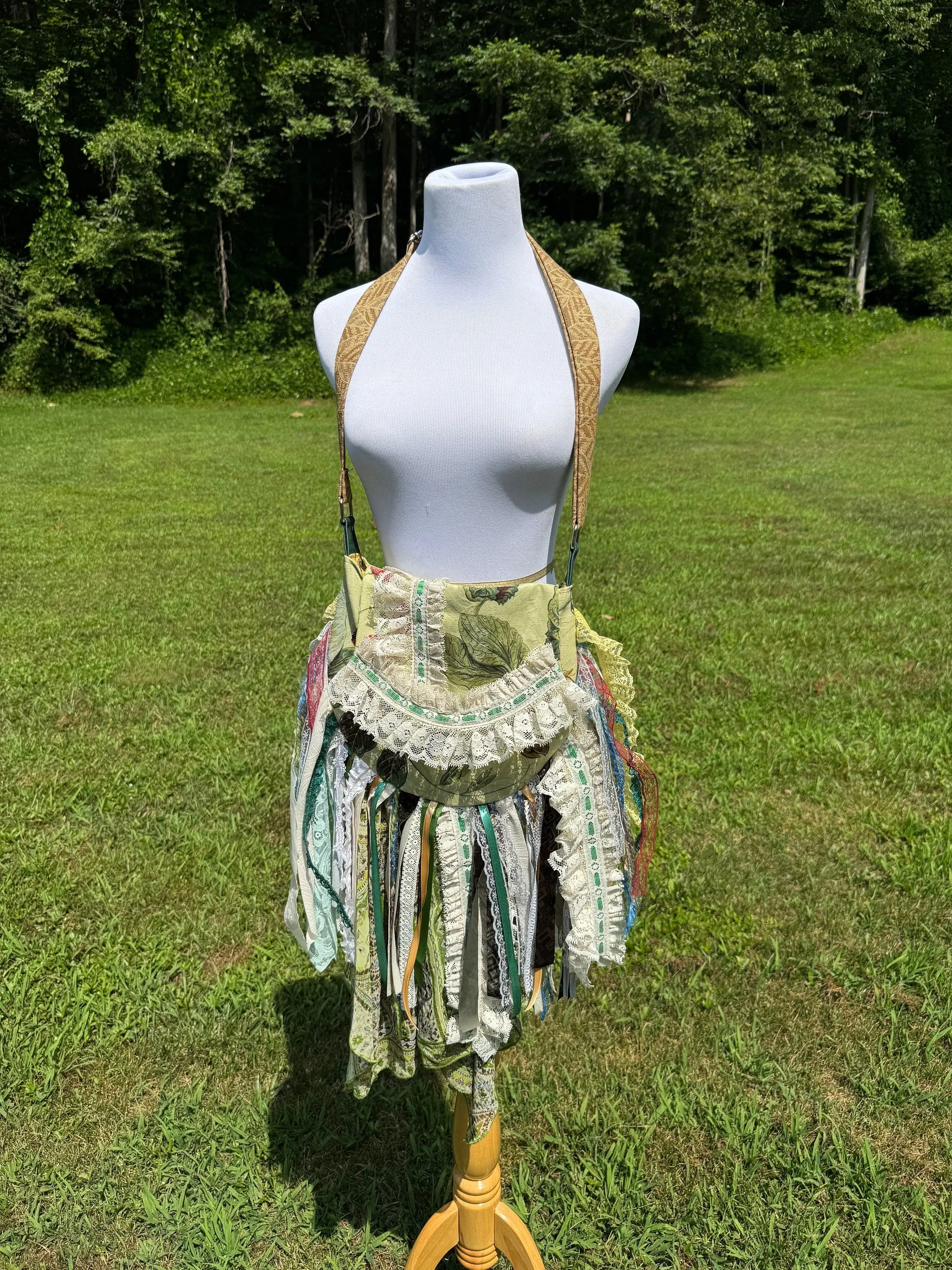 Embellished Earthy Green Lace Fringe Purse - Boho Handbag, Hippie Style with a Chic Twist