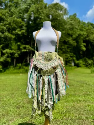 Embellished Earthy Green Lace Fringe Purse - Boho Handbag, Hippie Style with a Chic Twist