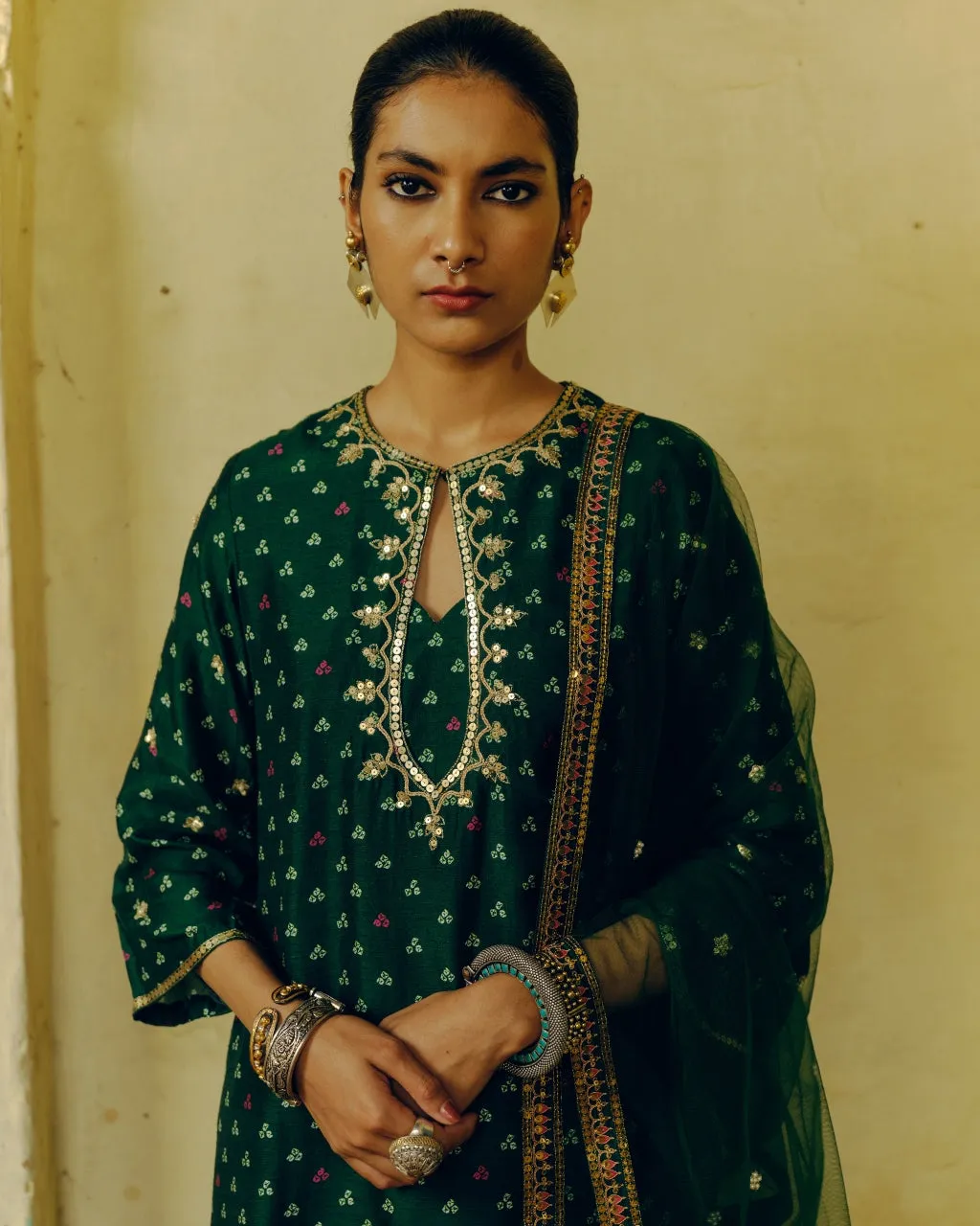 Emerald Green Bandhej Kurta Set