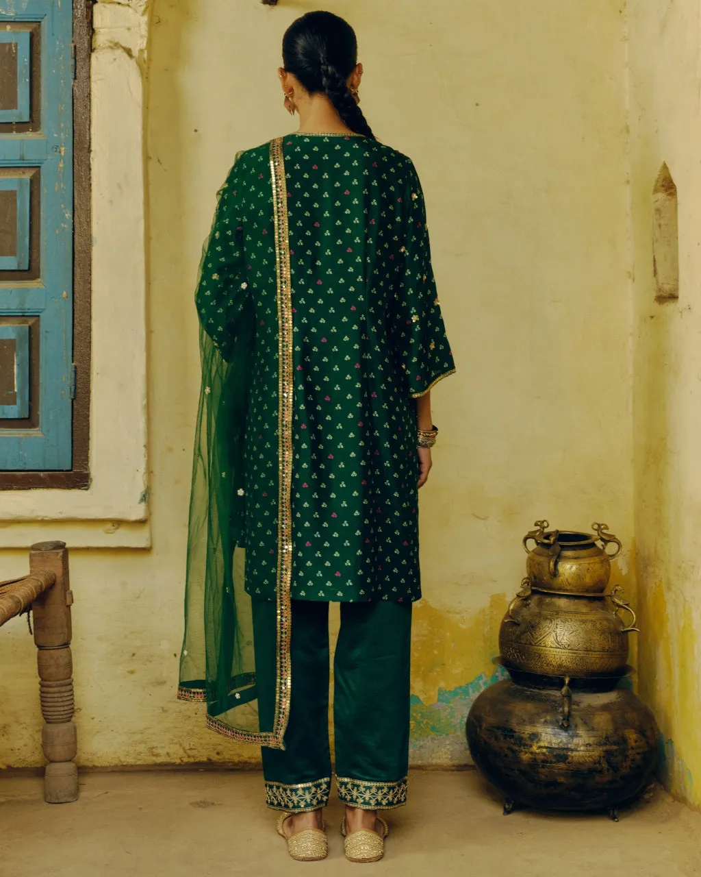 Emerald Green Bandhej Kurta Set