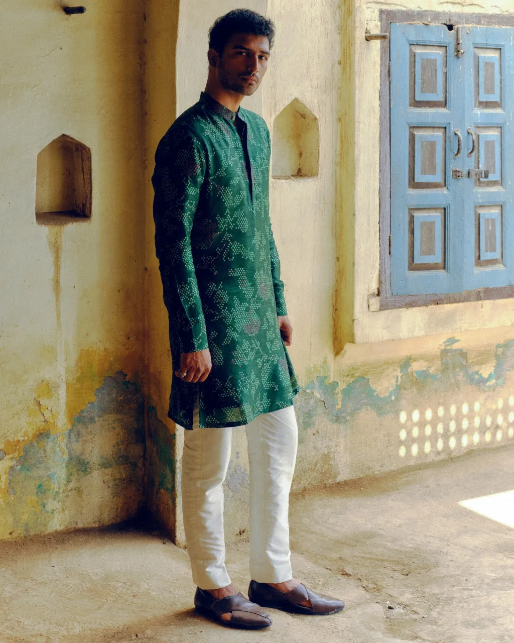 Emerald Green Bandhej Printed Kurta Set