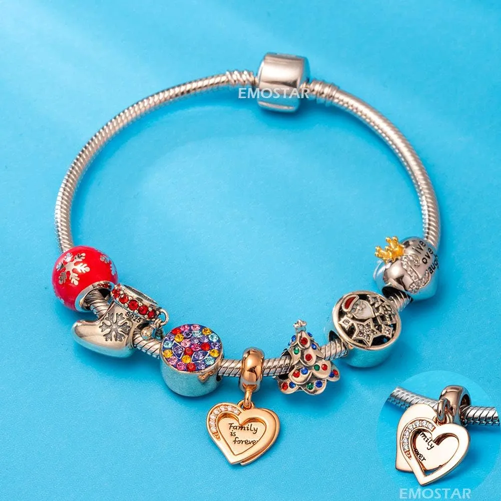 EMOSTAR Sterling Silver Family Charm House Heart Shape Love Charm for Bracelets