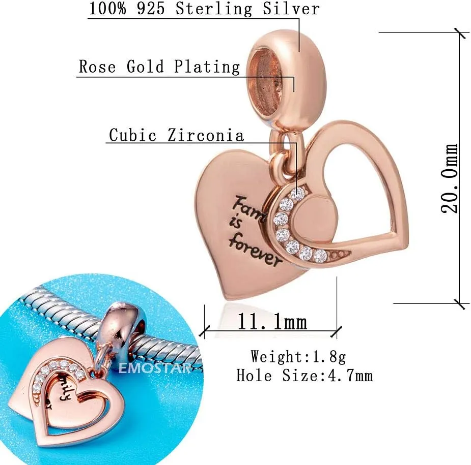 EMOSTAR Sterling Silver Family Charm House Heart Shape Love Charm for Bracelets
