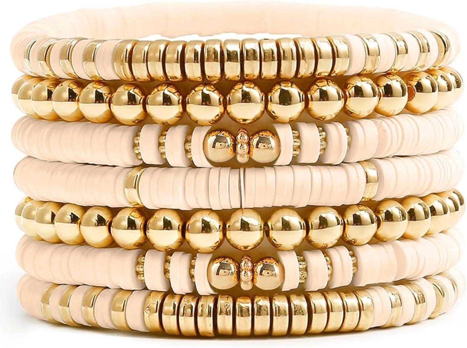 EMUFOOK Gold Beaded Bracelets for Women and Men Bohemian Friendship Bracelets Clay Bracelets Vinyl Disc Stretch Layering Stackable Bead Bracelets Summer Surfer Heishi Beach Jewelry Kit