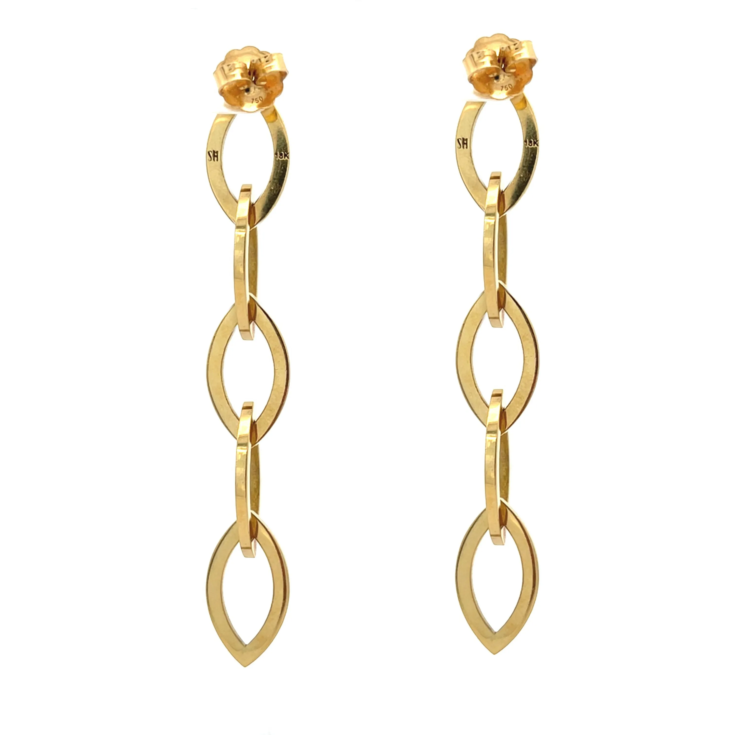 Estate 18k Yellow Gold Diamond & Enamel Drop Earrings