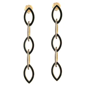 Estate 18k Yellow Gold Diamond & Enamel Drop Earrings