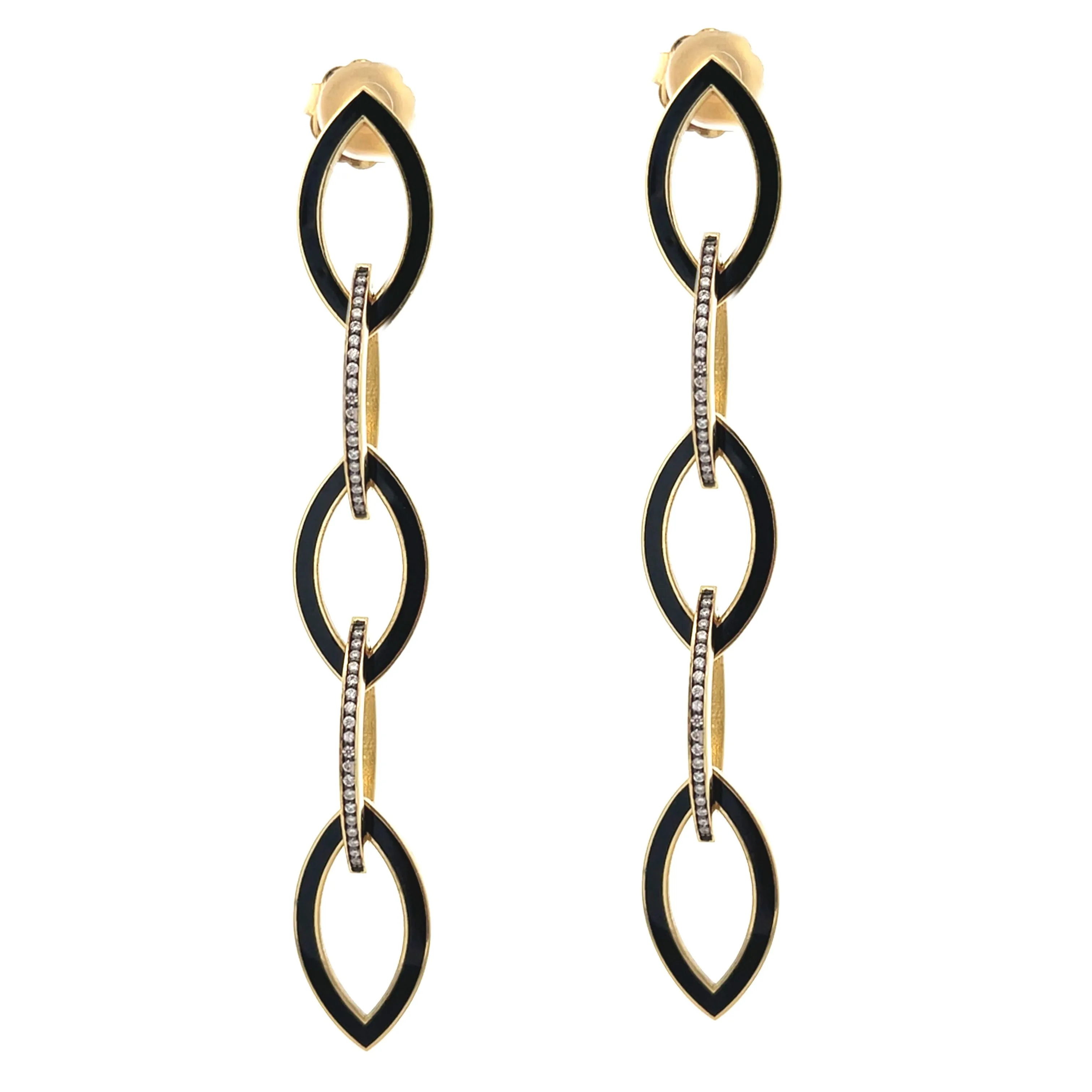 Estate 18k Yellow Gold Diamond & Enamel Drop Earrings
