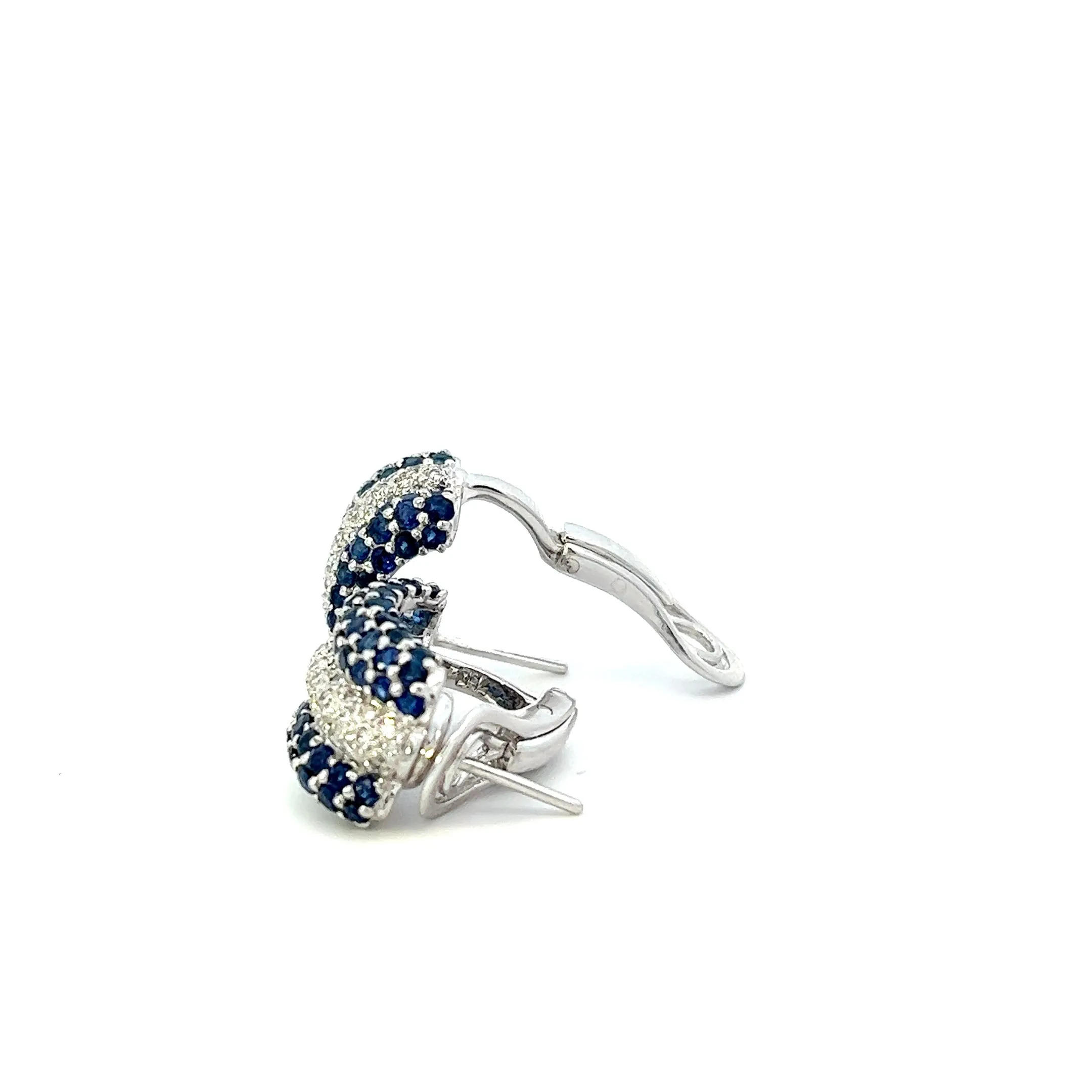 Estate 18KT White Gold Signed Adler Sapphire And Diamond Huggie Earrings
