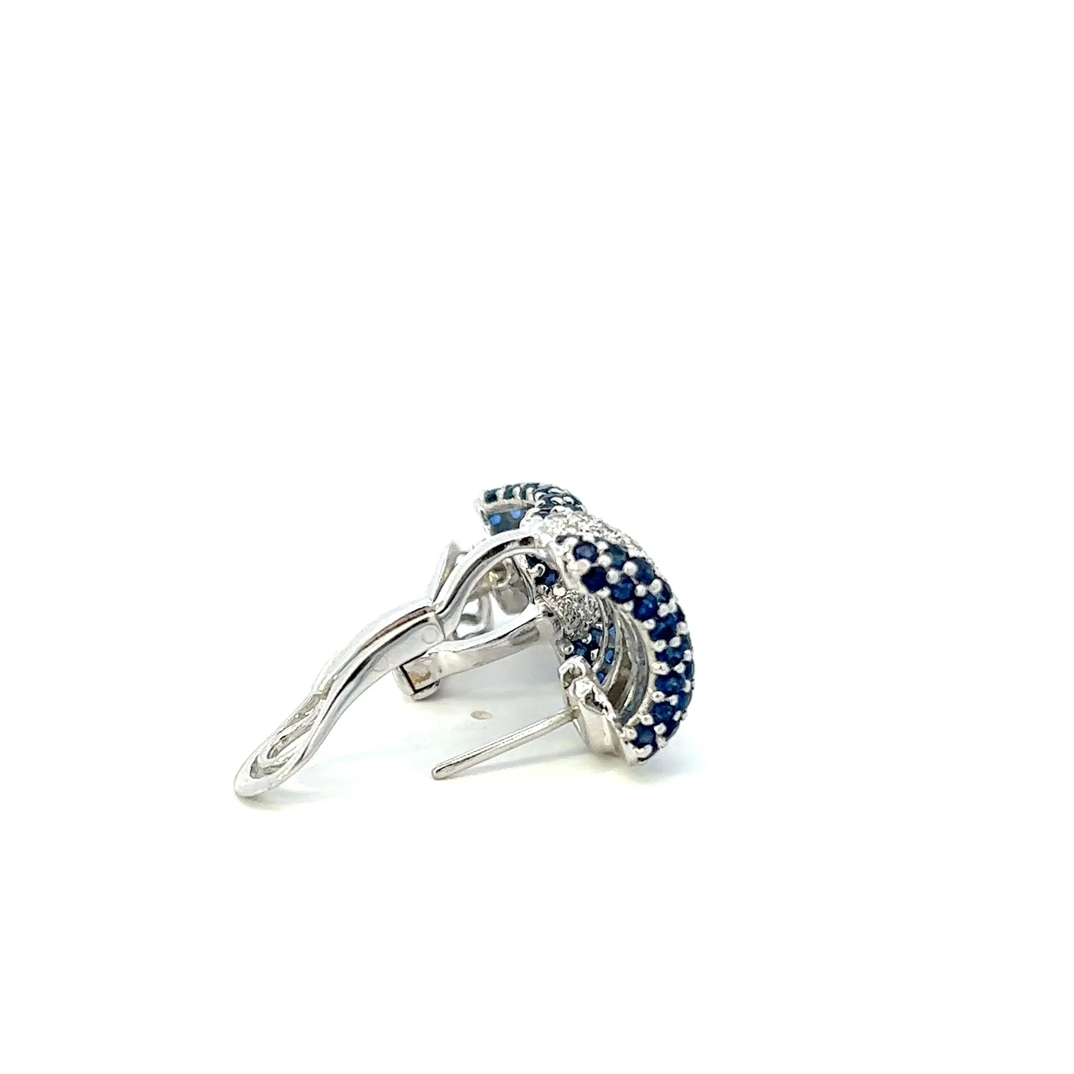 Estate 18KT White Gold Signed Adler Sapphire And Diamond Huggie Earrings