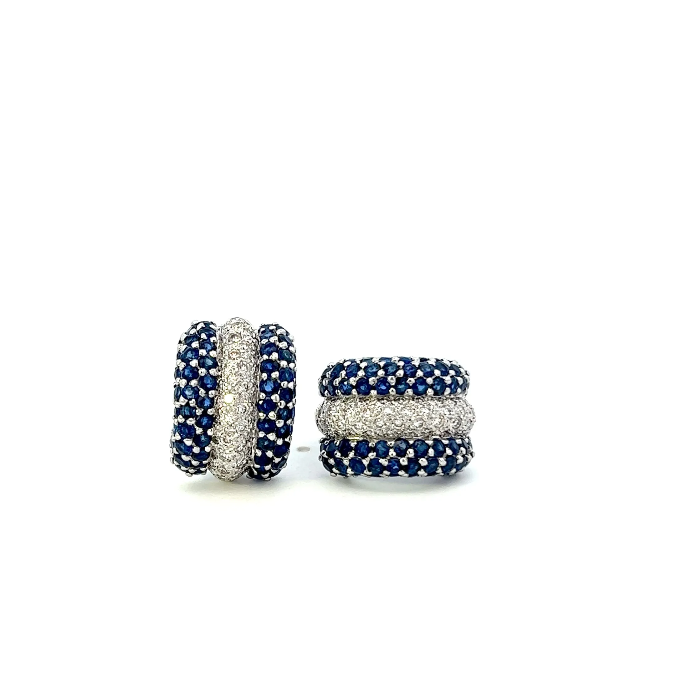 Estate 18KT White Gold Signed Adler Sapphire And Diamond Huggie Earrings