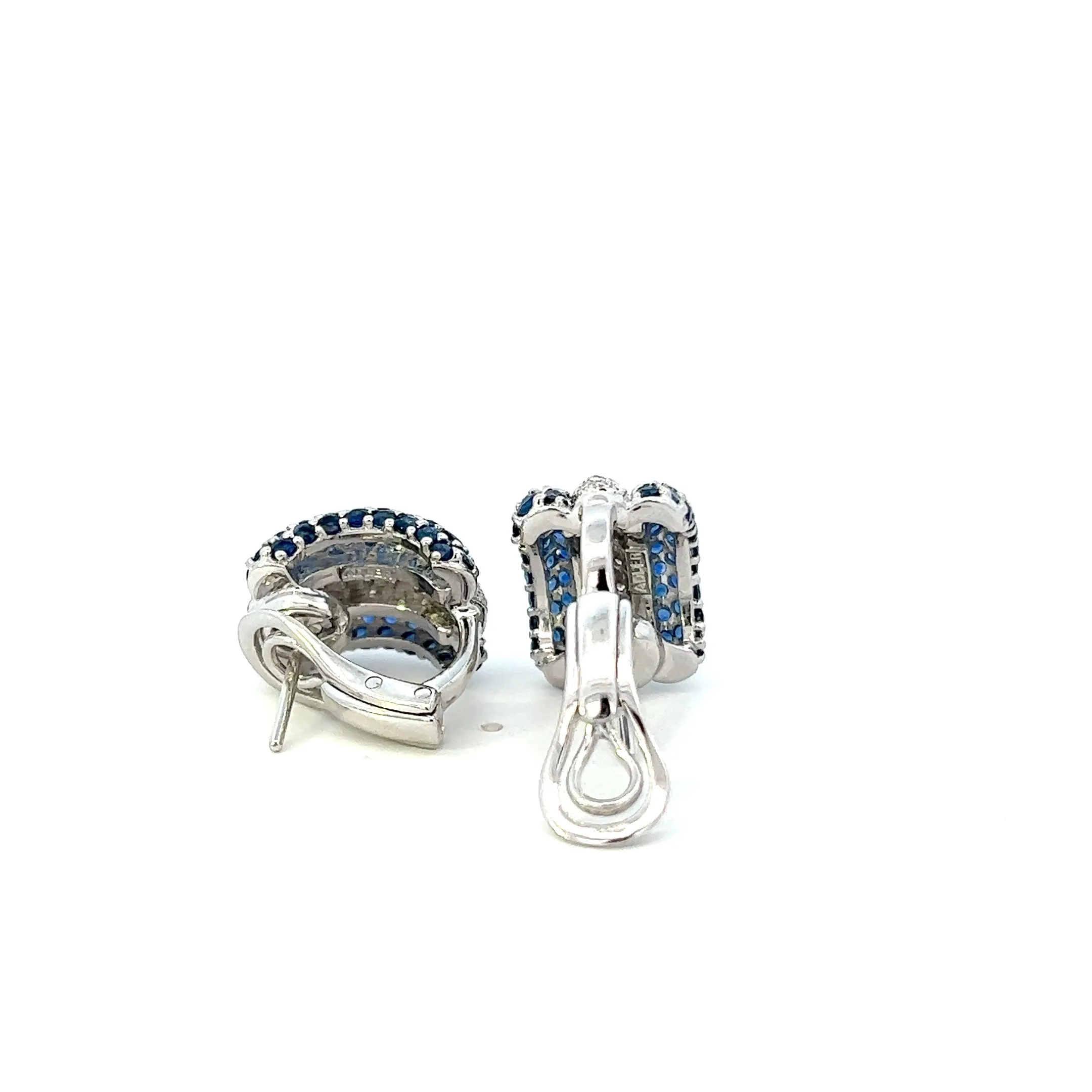Estate 18KT White Gold Signed Adler Sapphire And Diamond Huggie Earrings