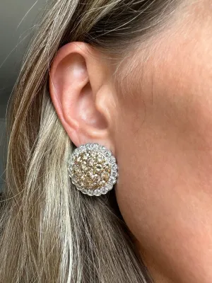 Estate Pave Diamond Domed "Sunflower" Cluster Earrings