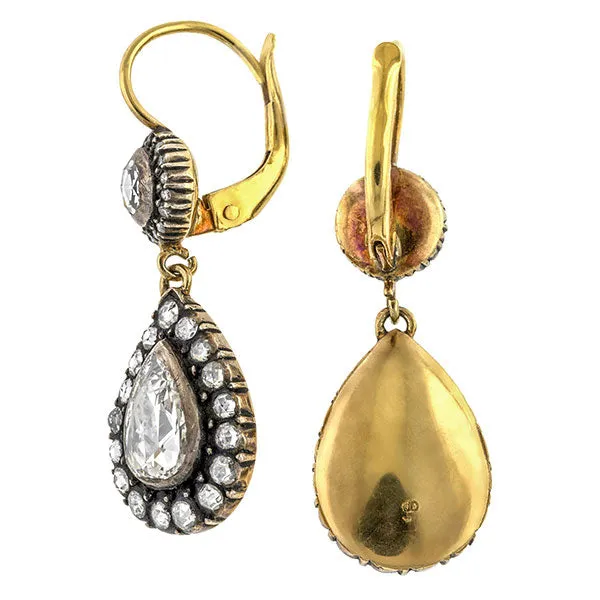 Estate Rose Cut Diamond Drop Earrings