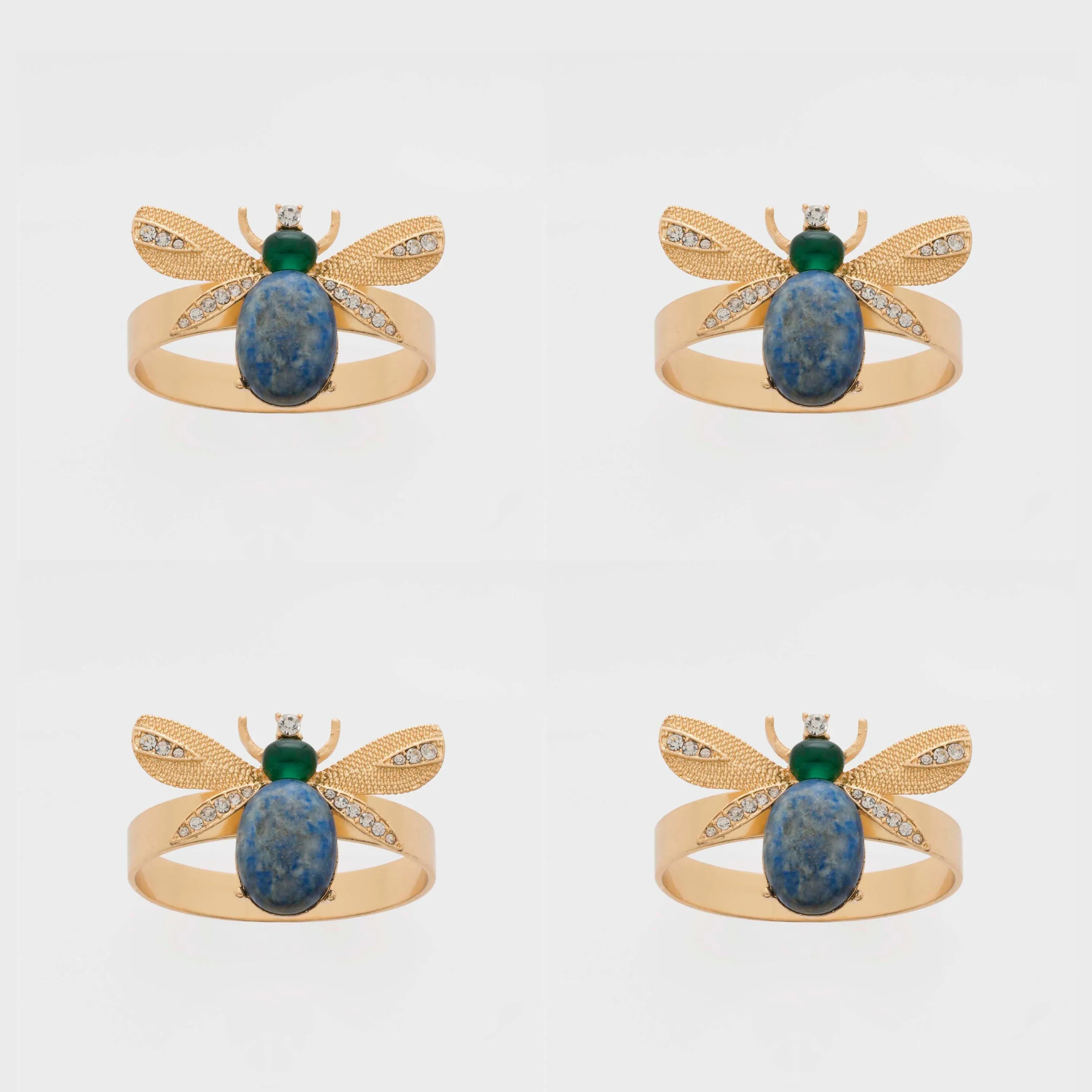 Etched Wing Bug Skinny Napkin Rings, Lapis Lazuli, Set of Four