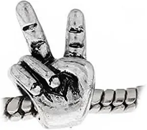 European Hand Peace Sign Charm Bead Spacer for Snake Chain Charm Bracelet