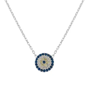 Evil Eye Pendant Necklace in Silver with Zircon Stones