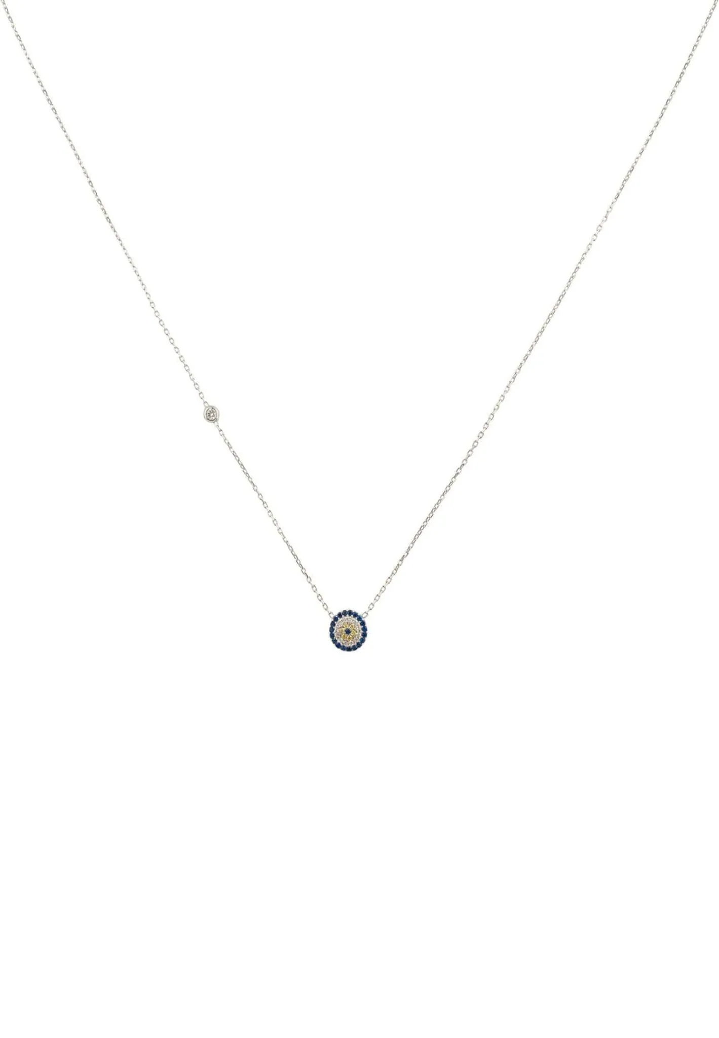 Evil Eye Pendant Necklace in Silver with Zircon Stones