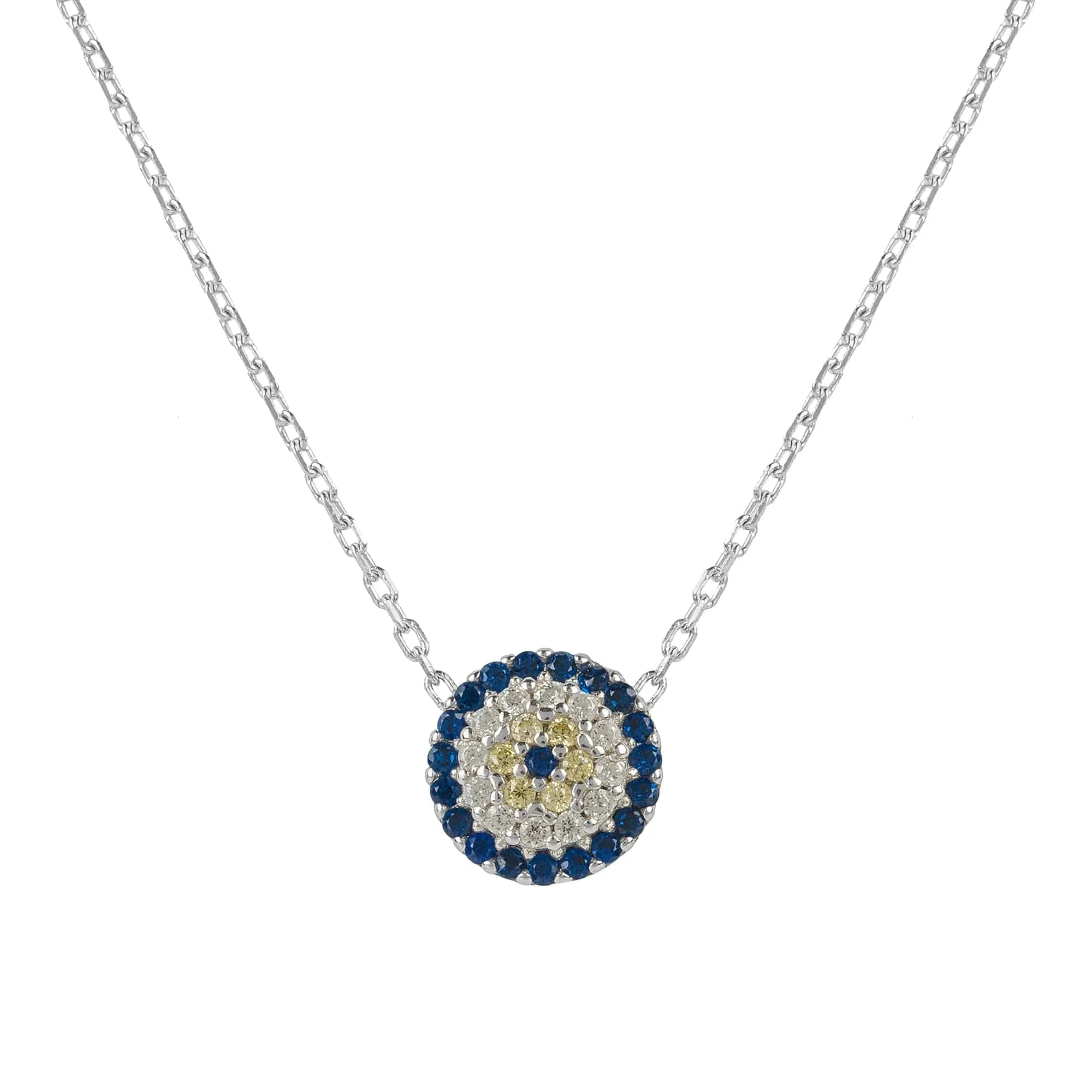Evil Eye Pendant Necklace in Silver with Zircon Stones