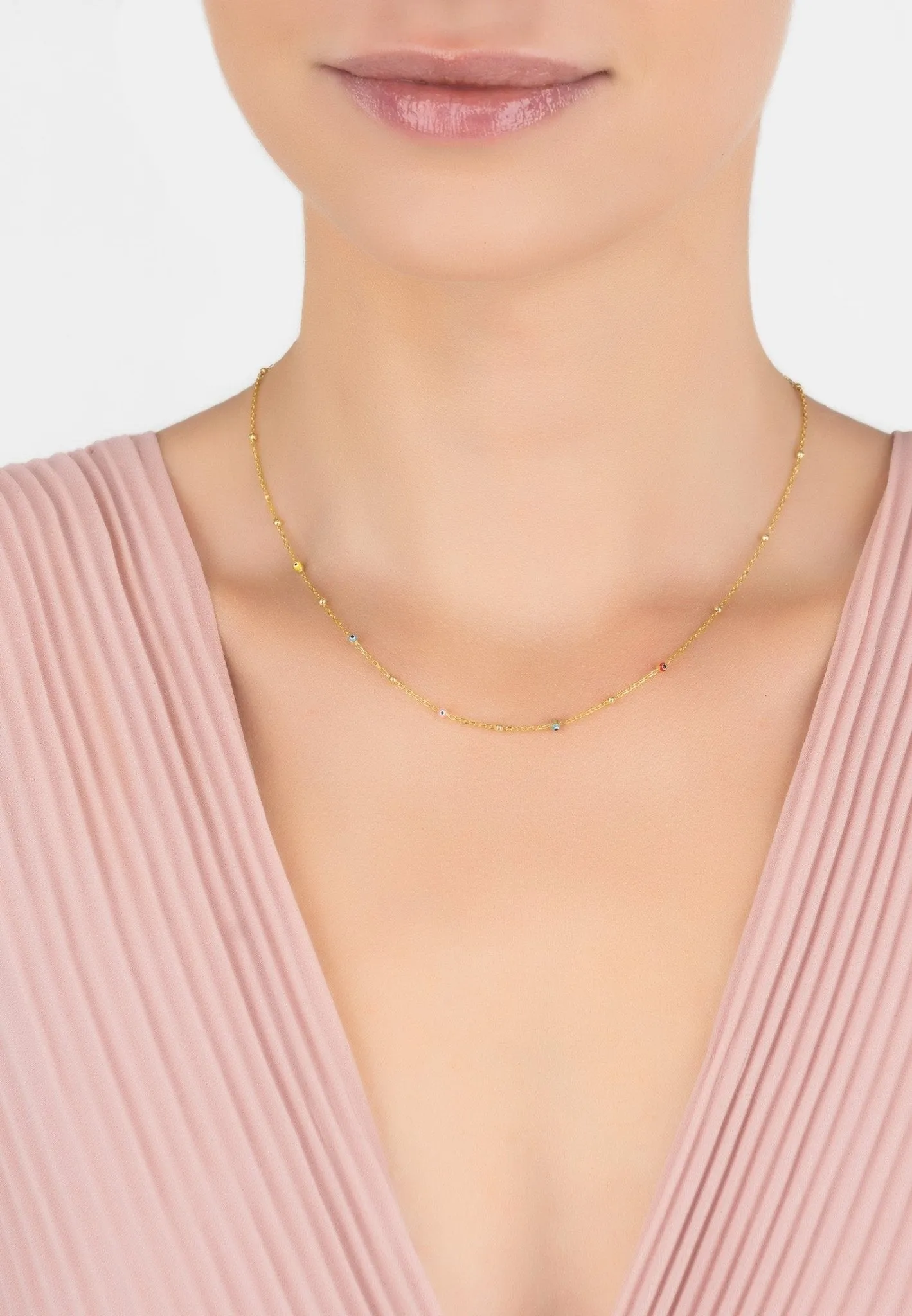 Evil Eyes Strand Enamel Necklace Dipped in Gold
