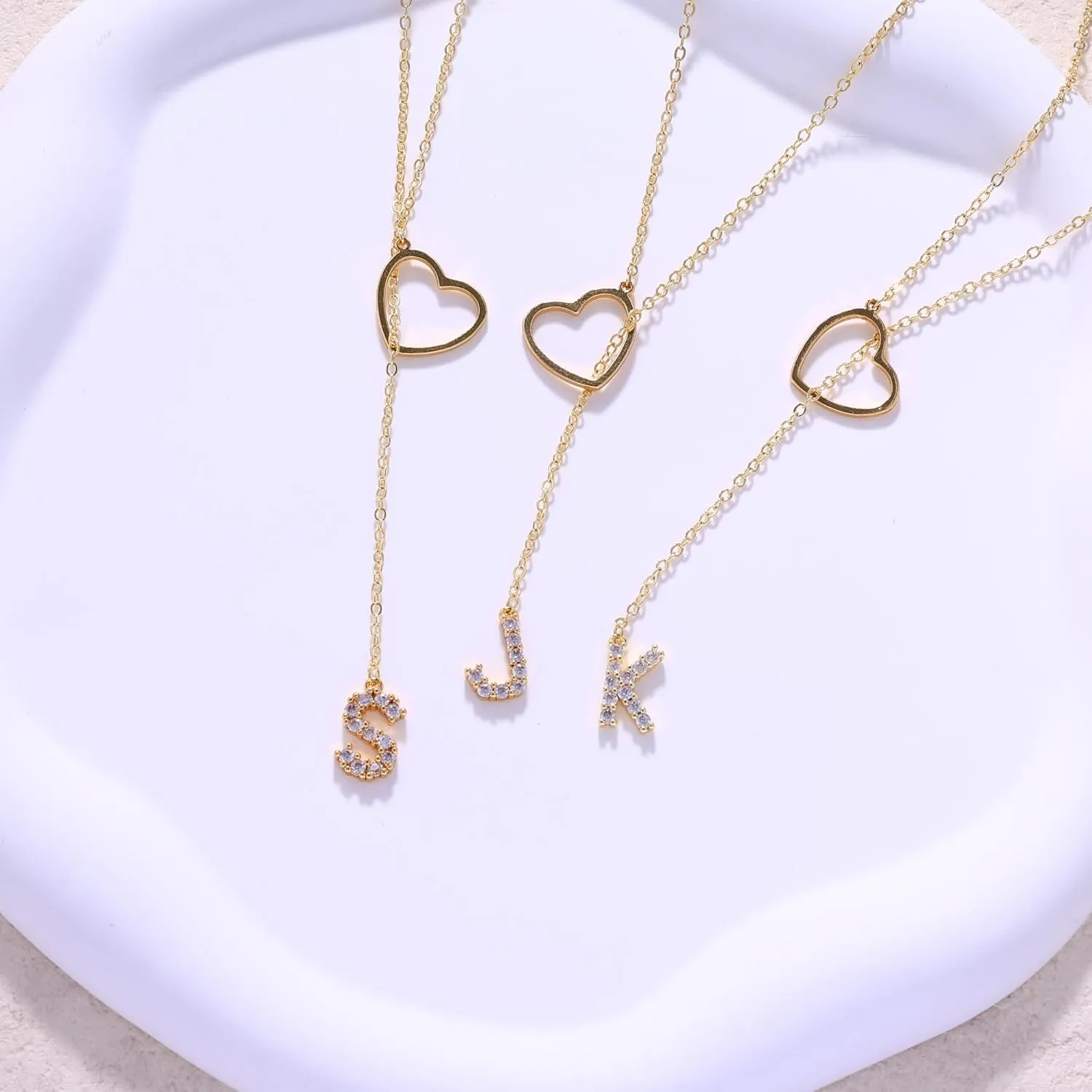 Ewrkbr Initial Necklaces for Women,14K Gold Plated Long Heart Necklace Dainty Gold Lariat Initial Necklaces for Women Trendy Simple Heart Letter Necklace Charm Gold Necklaces Non Tarnish Gold Jewelry