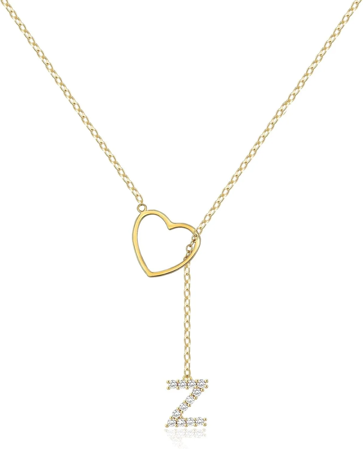 Ewrkbr Initial Necklaces for Women,14K Gold Plated Long Heart Necklace Dainty Gold Lariat Initial Necklaces for Women Trendy Simple Heart Letter Necklace Charm Gold Necklaces Non Tarnish Gold Jewelry
