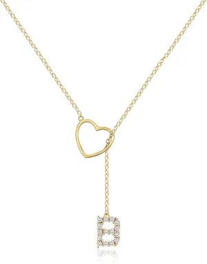 Ewrkbr Initial Necklaces for Women,14K Gold Plated Long Heart Necklace Dainty Gold Lariat Initial Necklaces for Women Trendy Simple Heart Letter Necklace Charm Gold Necklaces Non Tarnish Gold Jewelry