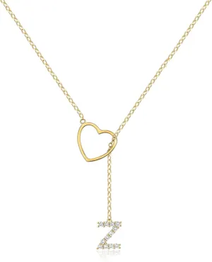 Ewrkbr Initial Necklaces for Women,14K Gold Plated Long Heart Necklace Dainty Gold Lariat Initial Necklaces for Women Trendy Simple Heart Letter Necklace Charm Gold Necklaces Non Tarnish Gold Jewelry
