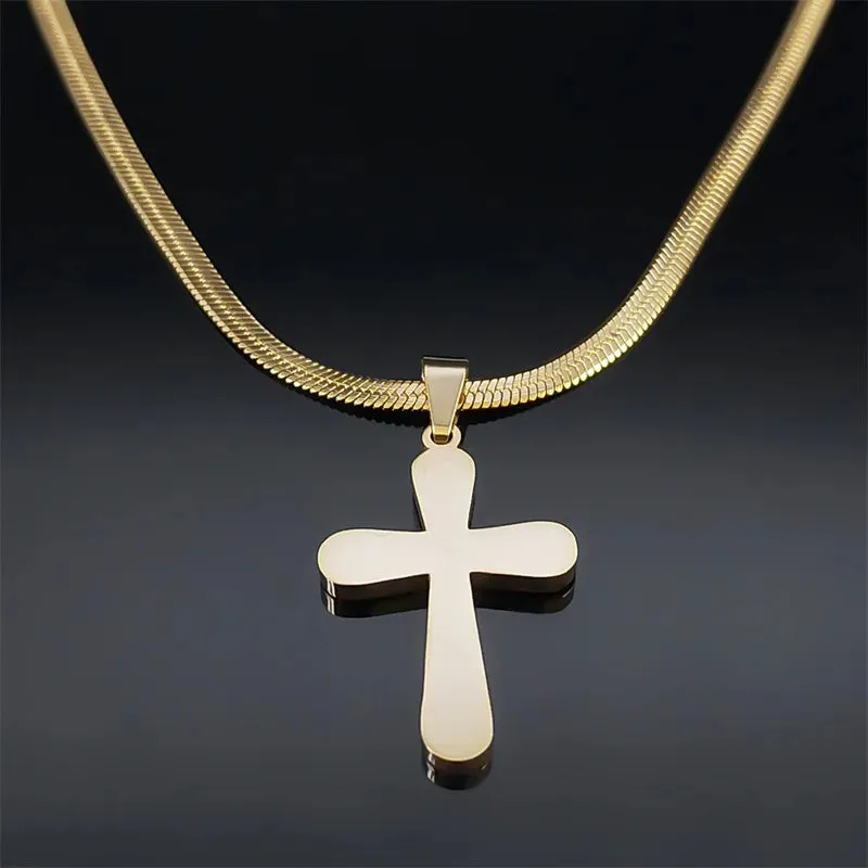 Exquisite Cross Pendants Necklace for Women Stainless Steel Gold Color Necklaces