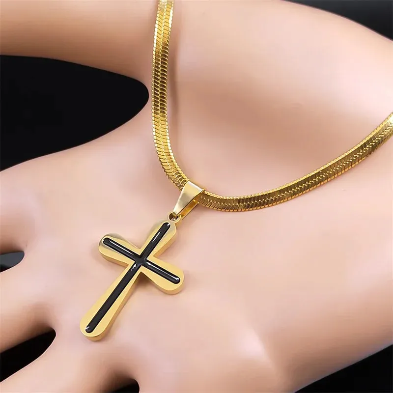 Exquisite Cross Pendants Necklace for Women Stainless Steel Gold Color Necklaces