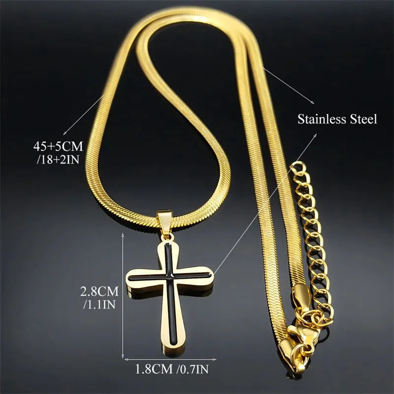 Exquisite Cross Pendants Necklace for Women Stainless Steel Gold Color Necklaces