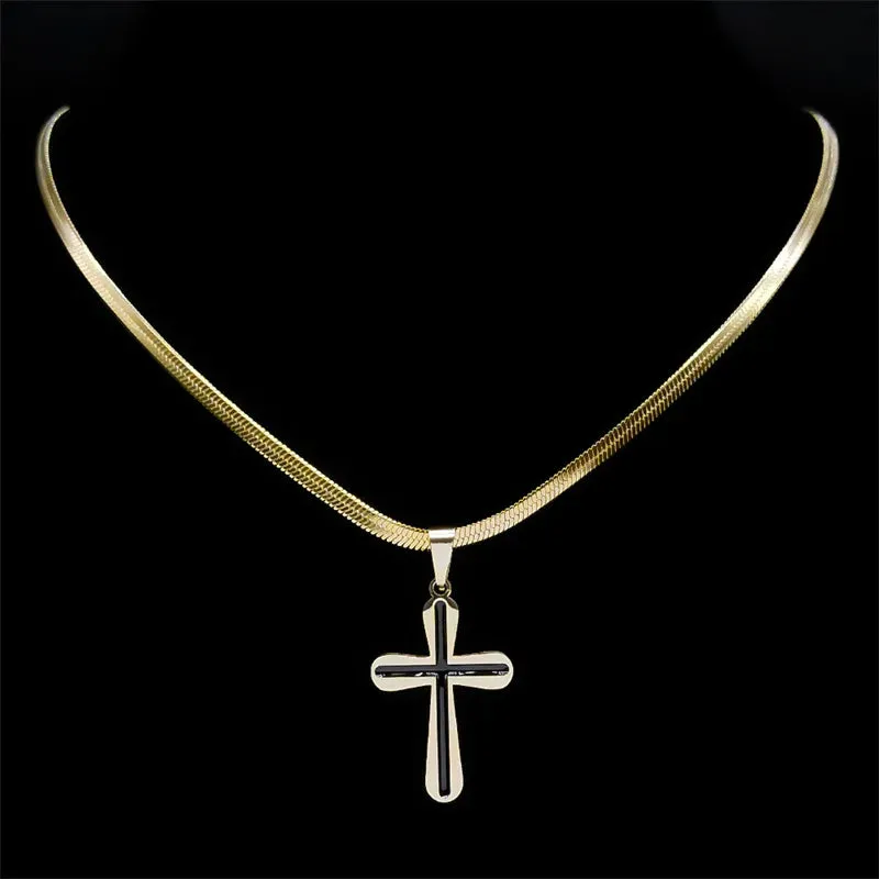 Exquisite Cross Pendants Necklace for Women Stainless Steel Gold Color Necklaces