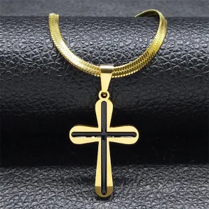Exquisite Cross Pendants Necklace for Women Stainless Steel Gold Color Necklaces