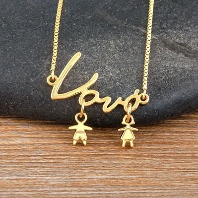 Exquisite Gold Plated Mom Daughter Necklace Girl Boy Pendant Chain