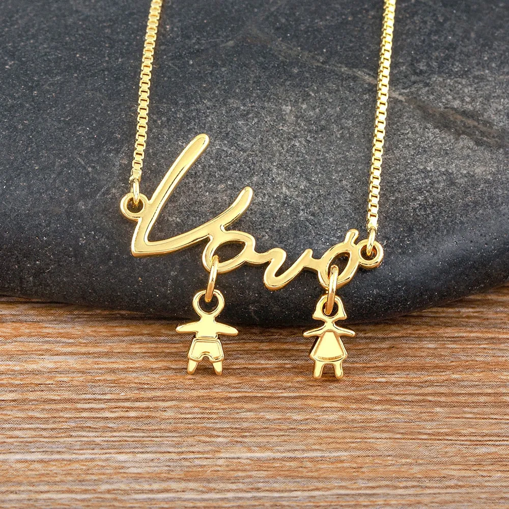 Exquisite Gold Plated Mom Daughter Necklace Girl Boy Pendant Chain