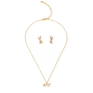 Exquisite Metal Bow Jewelry Set with Elegant Earrings and Necklace - Vienna Verve Collection