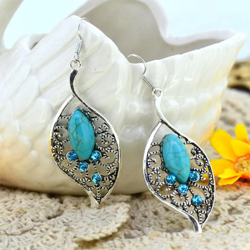 Fashion Women's Long Drop Earrings Silver Brilliant Turquoise Dangle earrings For women