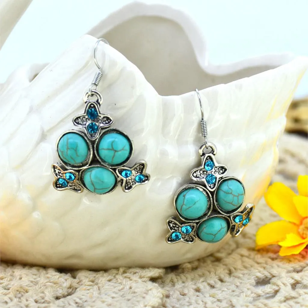 Fashion Women's Long Drop Earrings Silver Brilliant Turquoise Dangle earrings For women