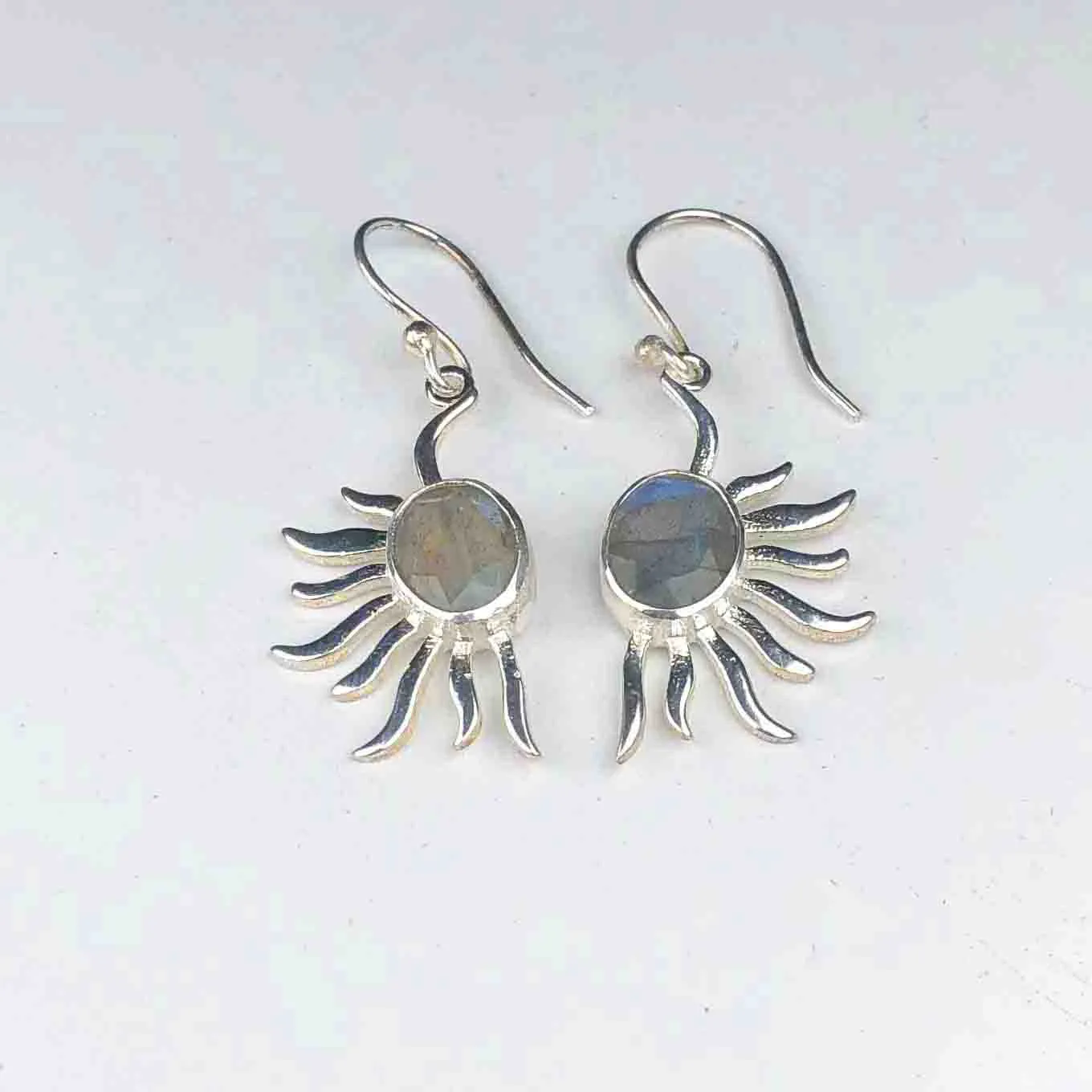 Fashionable Blue Labradorite Earrings Made of Brass Silver Polished Danglers