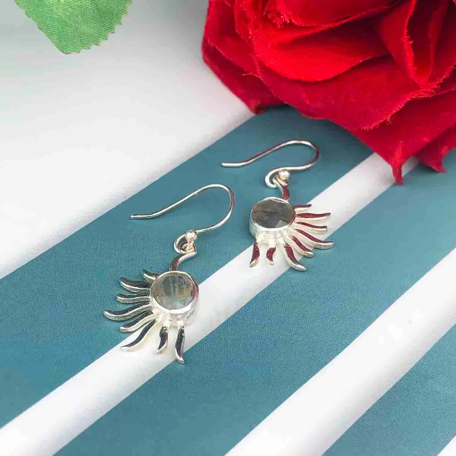 Fashionable Blue Labradorite Earrings Made of Brass Silver Polished Danglers