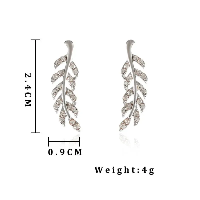 Fashionable Crystal Leaf Design Stud Women's Earrings
