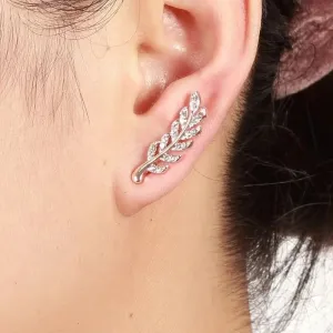 Fashionable Crystal Leaf Design Stud Women's Earrings
