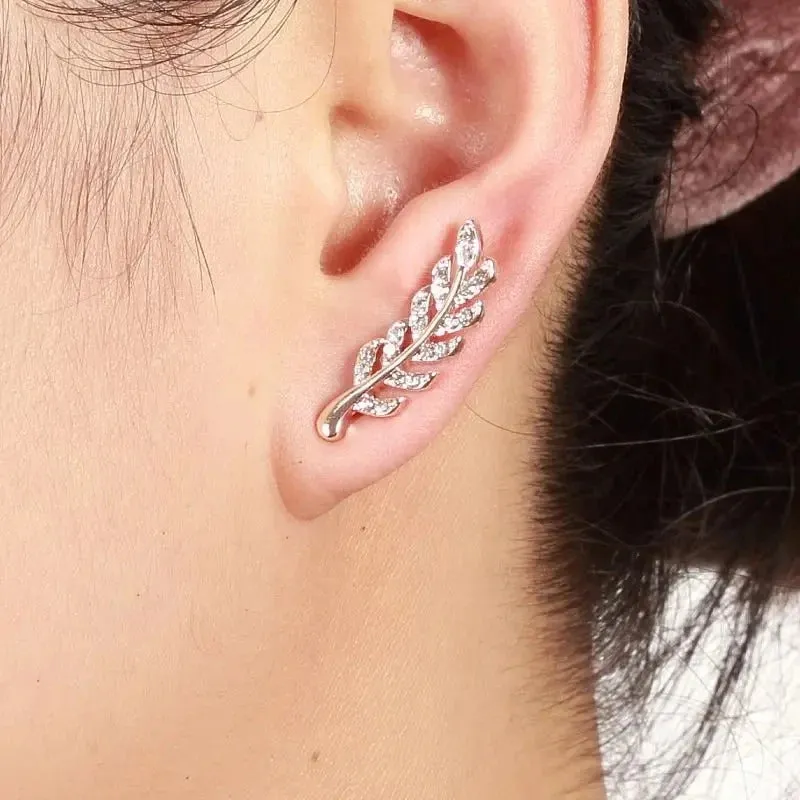 Fashionable Crystal Leaf Design Stud Women's Earrings
